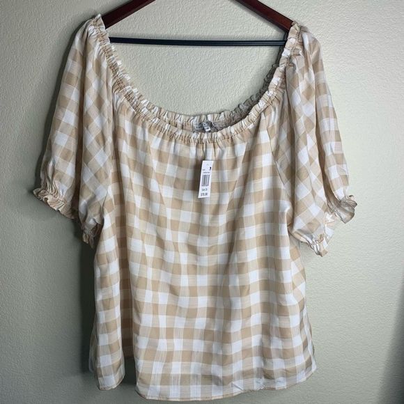 English Factory Women's Cream & White Plaid Off-The-Shoulder Blouse Size 2X NWT - Picture 10 of 10